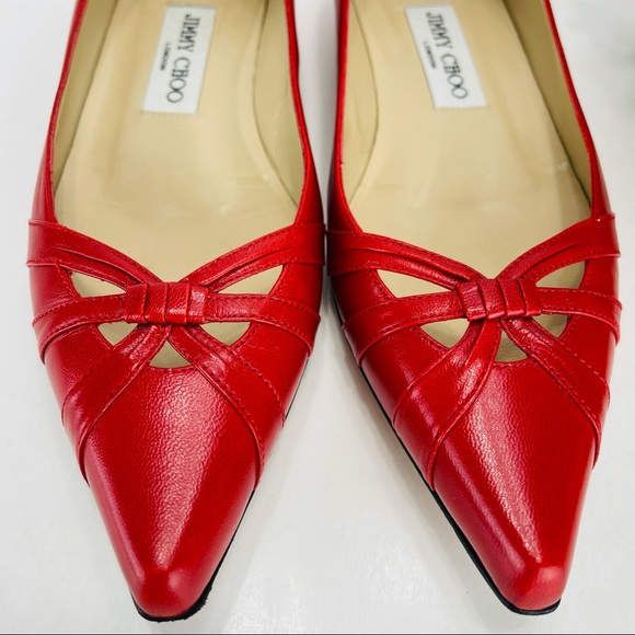 📌SOLD📌 JIMMY CHOO LYCHEE RED LEATHER FLAT SHOES - Picture 10 of 16